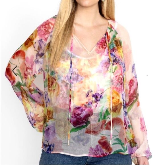 NEW Johnny Was Glinda Silk Peasant Blouse with Camisole Fionna Floral Size L - Picture 5 of 16